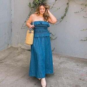 ASOS design Women's Blue Sleeveless Denim Maxi Dress with frill detail